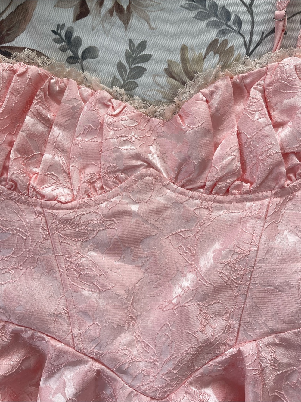 Angel Biba Pink Satin Floral Lace Mini Dress with lining shorts NWT